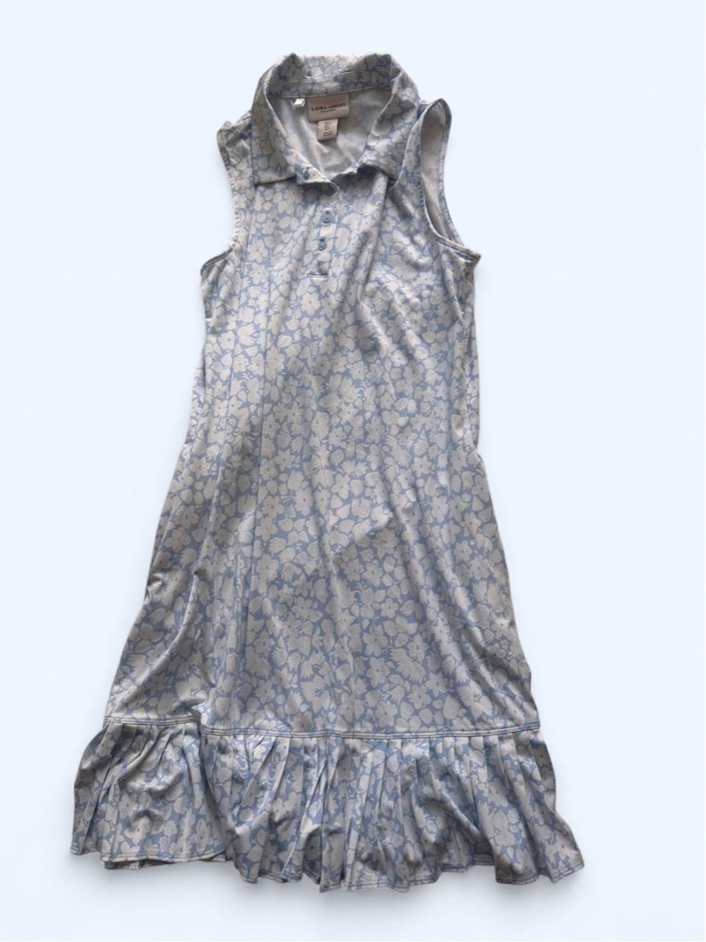 Laura Ashley Sleeveless Floral Polo Dress in Light Blue and Cream